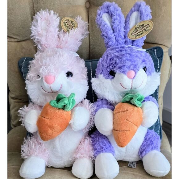 2~ Anico Easter Bunny Rabbit / Pink & Purple Holding Carrot ~  New w Tags - Picture 1 of 10